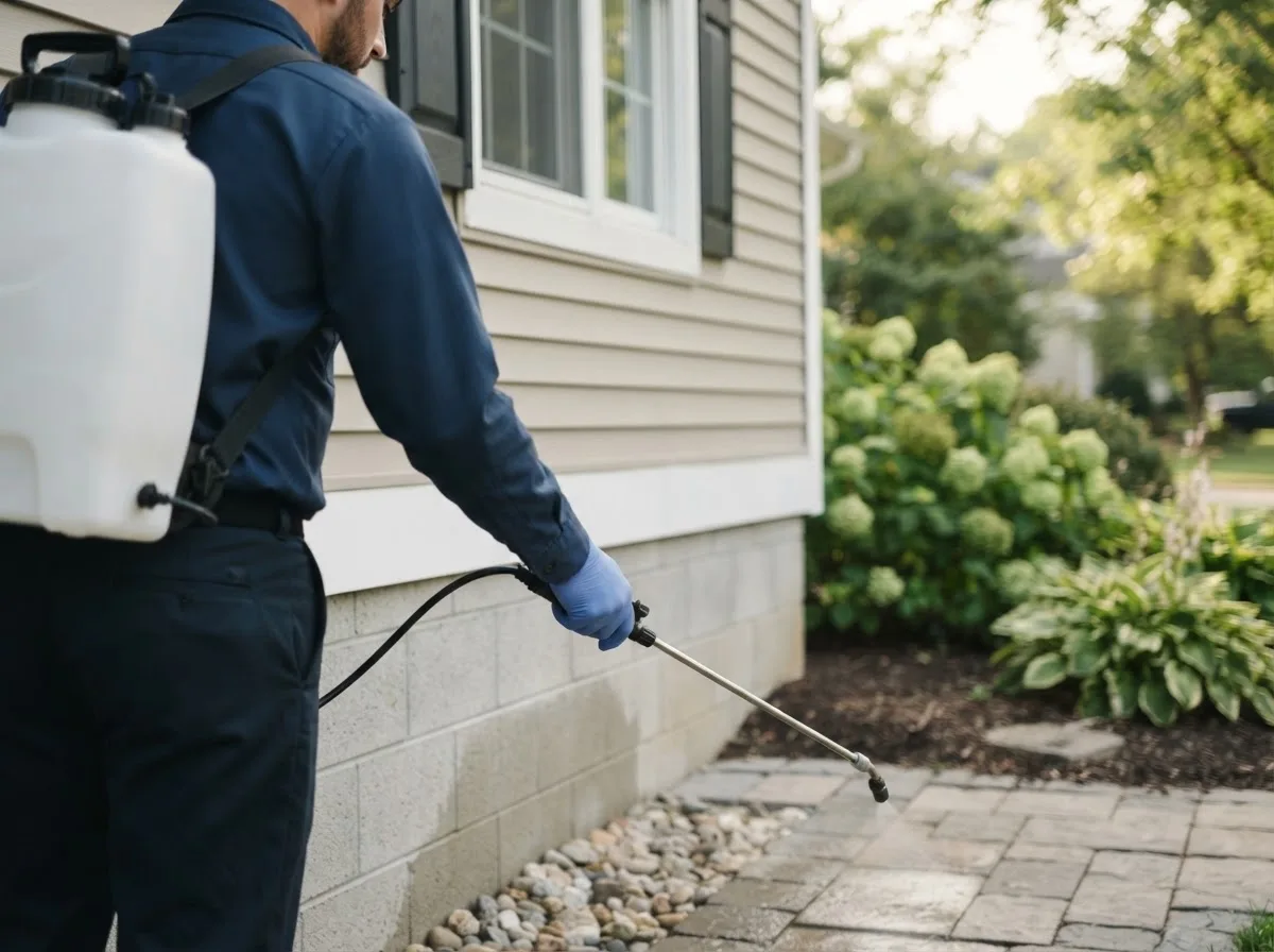 Pest control technician inspecting a home in Vestal, NY